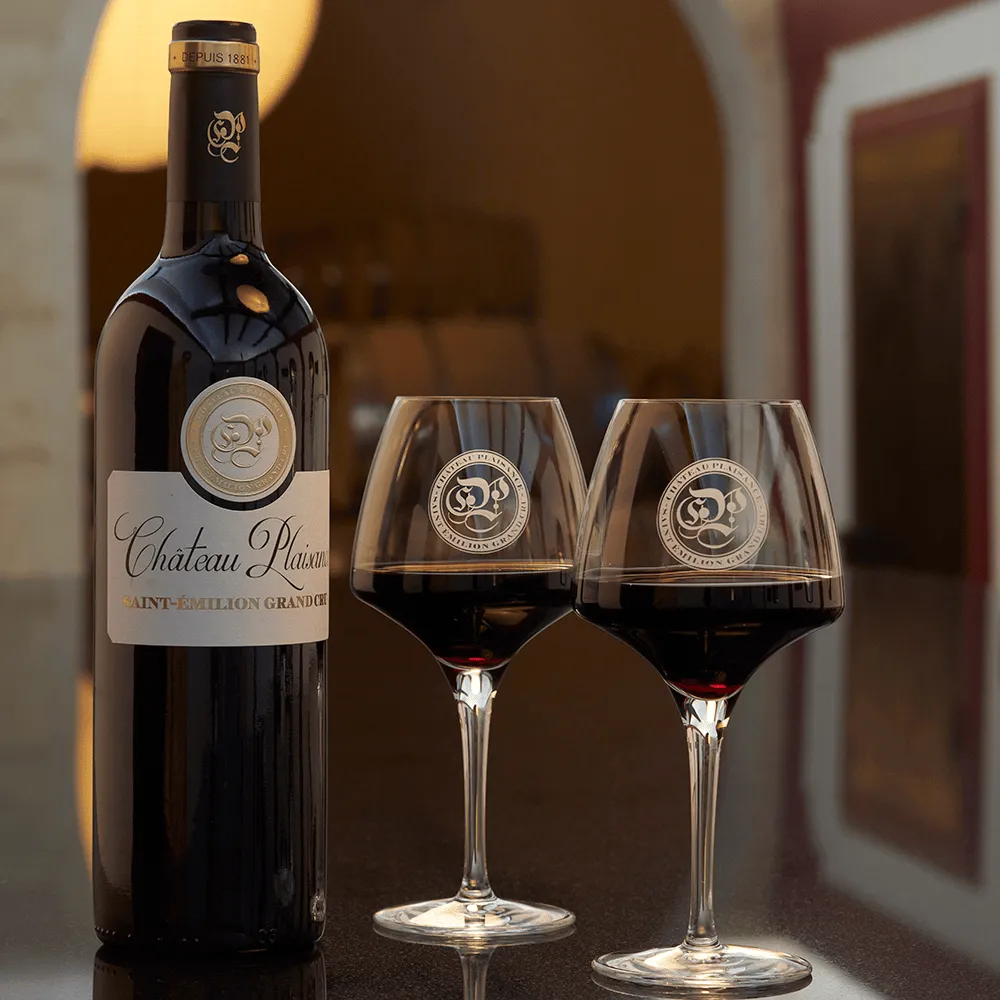 Wine glass for Château Plaisance Saint-Émilion Grand Cru tasting