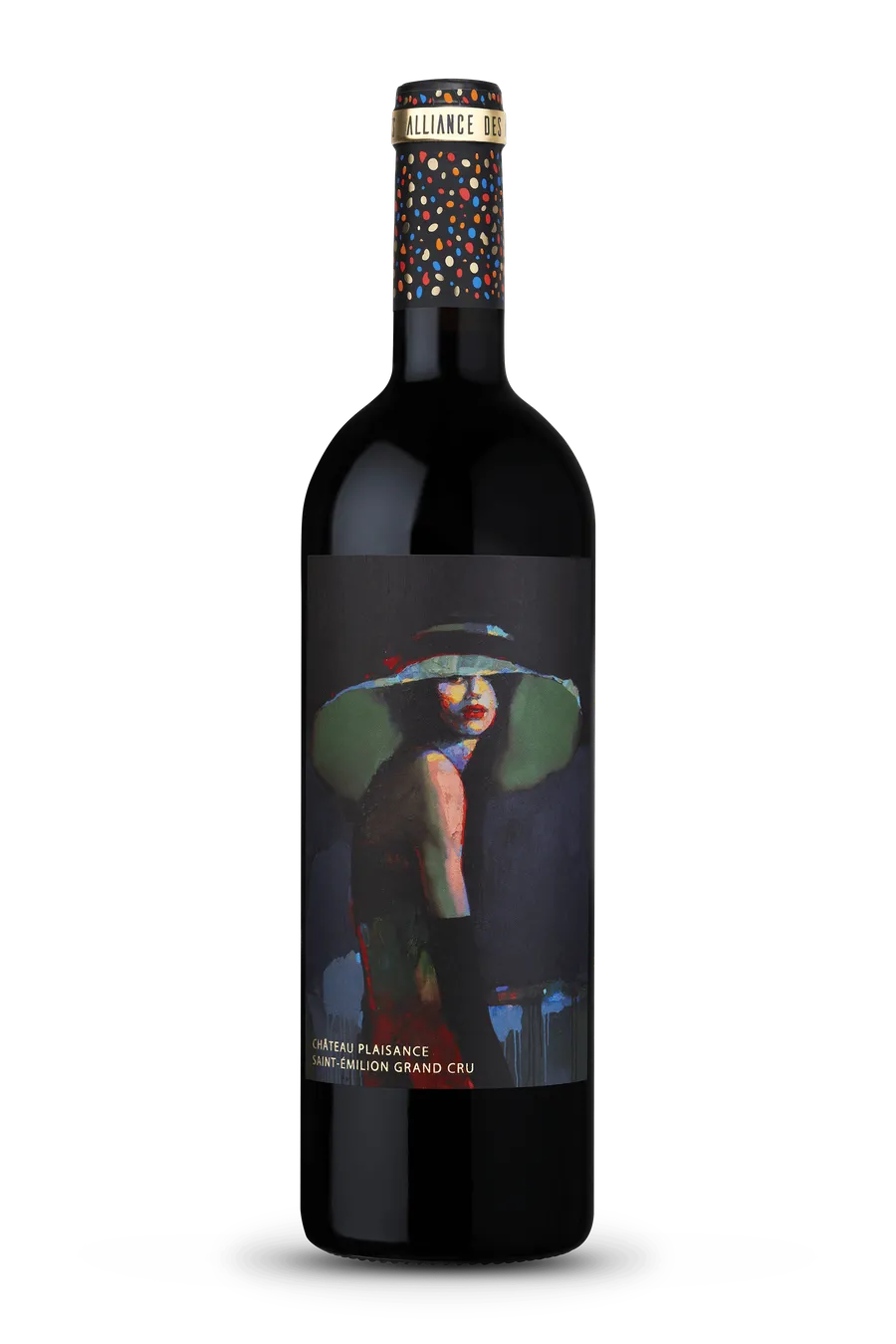 A photograph of a bottle of Alliance des Art award winning Saint-Émilion Grand Cru red wine by Château Plaisance (1 of 6).