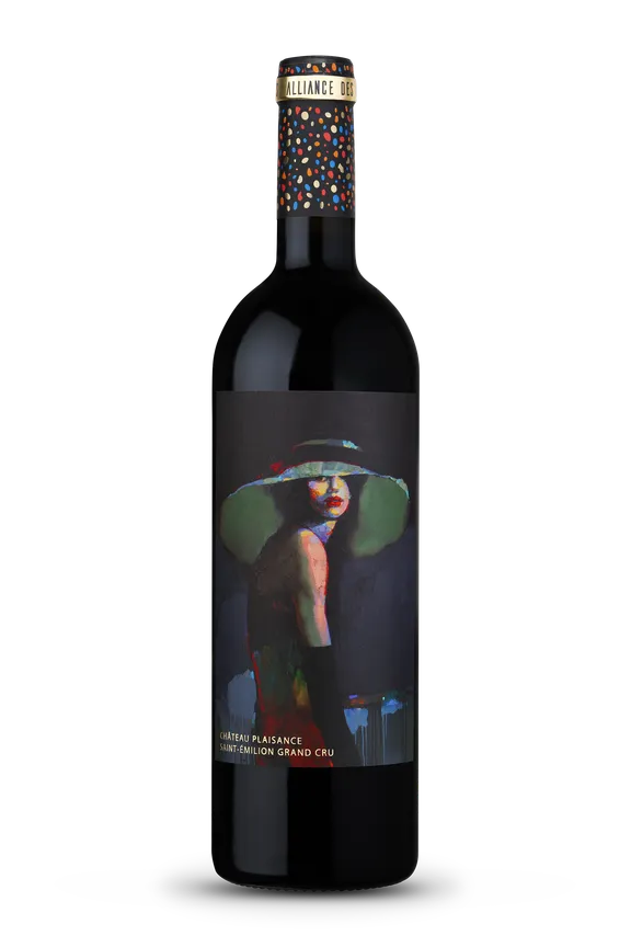 A photograph of a bottle of Alliance des Art award winning Saint-Émilion Grand Cru red wine by Château Plaisance (1 of 6).