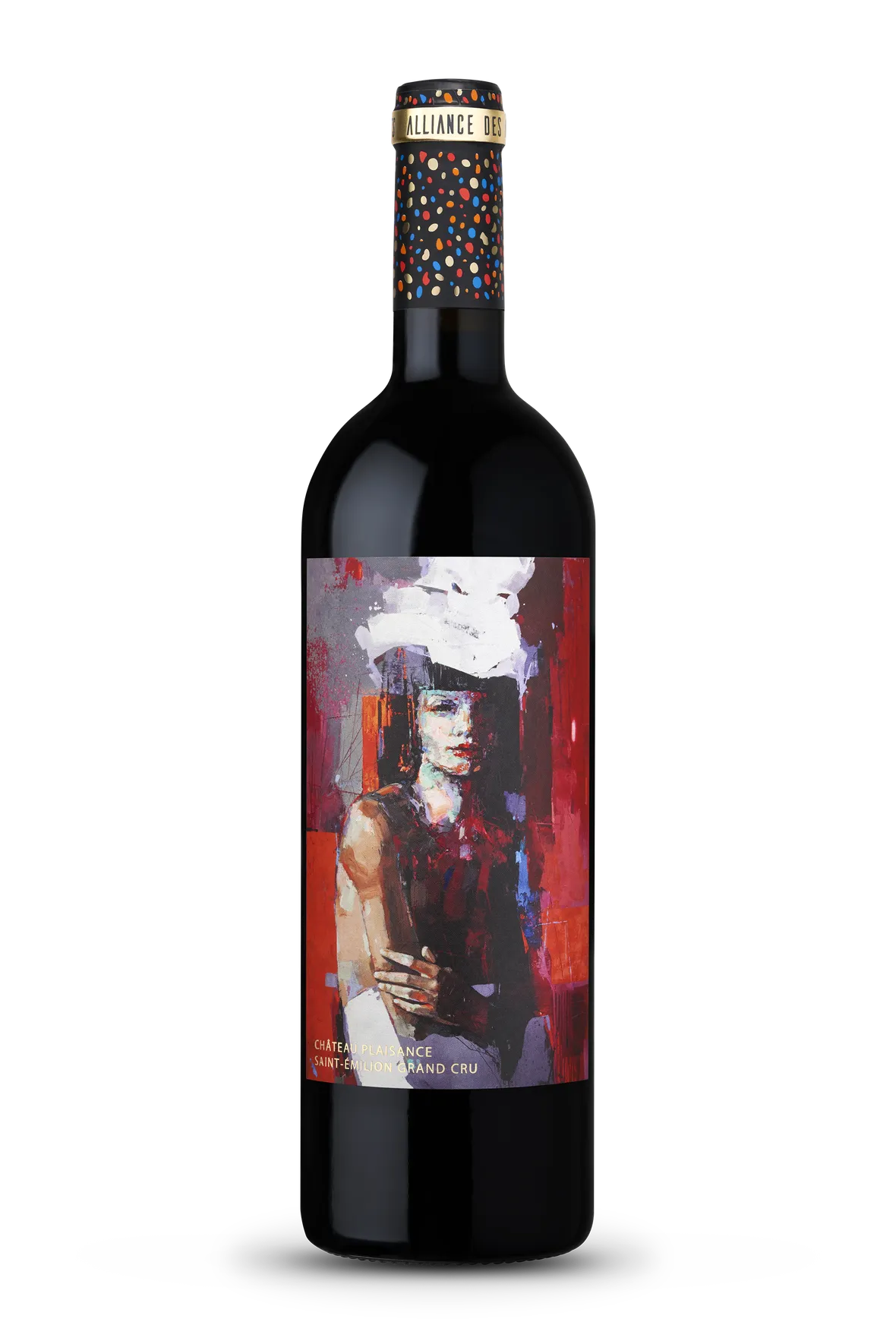 A photograph of a bottle of Alliance des Art award winning Saint-Émilion Grand Cru red wine by Château Plaisance (2 of 6).