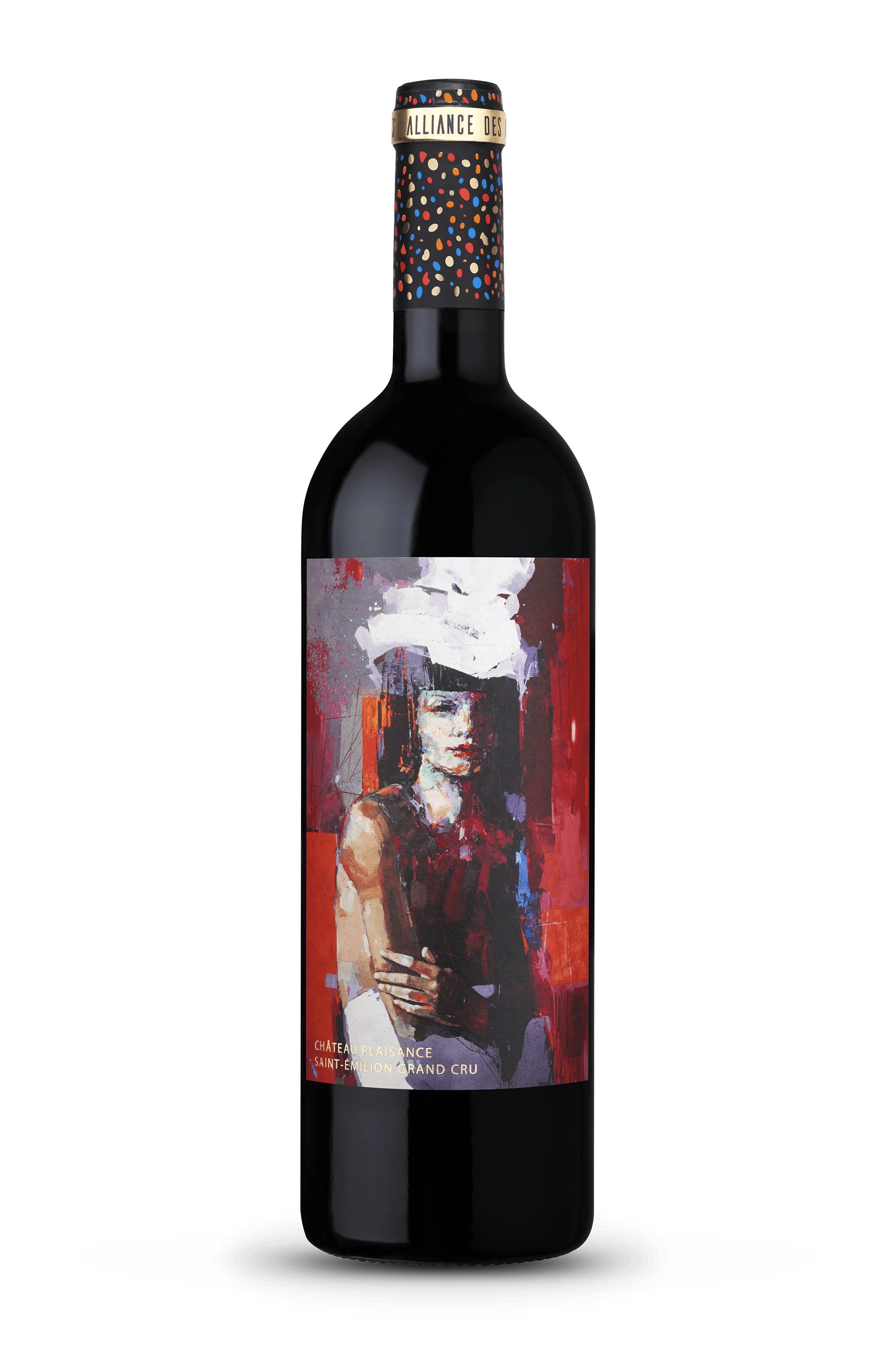 A photograph of a bottle of Alliance des Art award winning Saint-Émilion Grand Cru red wine by Château Plaisance (2 of 6).