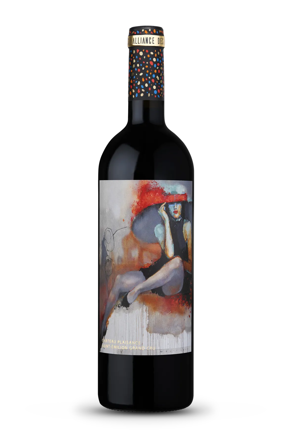 A photograph of a bottle of Alliance des Art award winning Saint-Émilion Grand Cru red wine by Château Plaisance (3 of 6).
