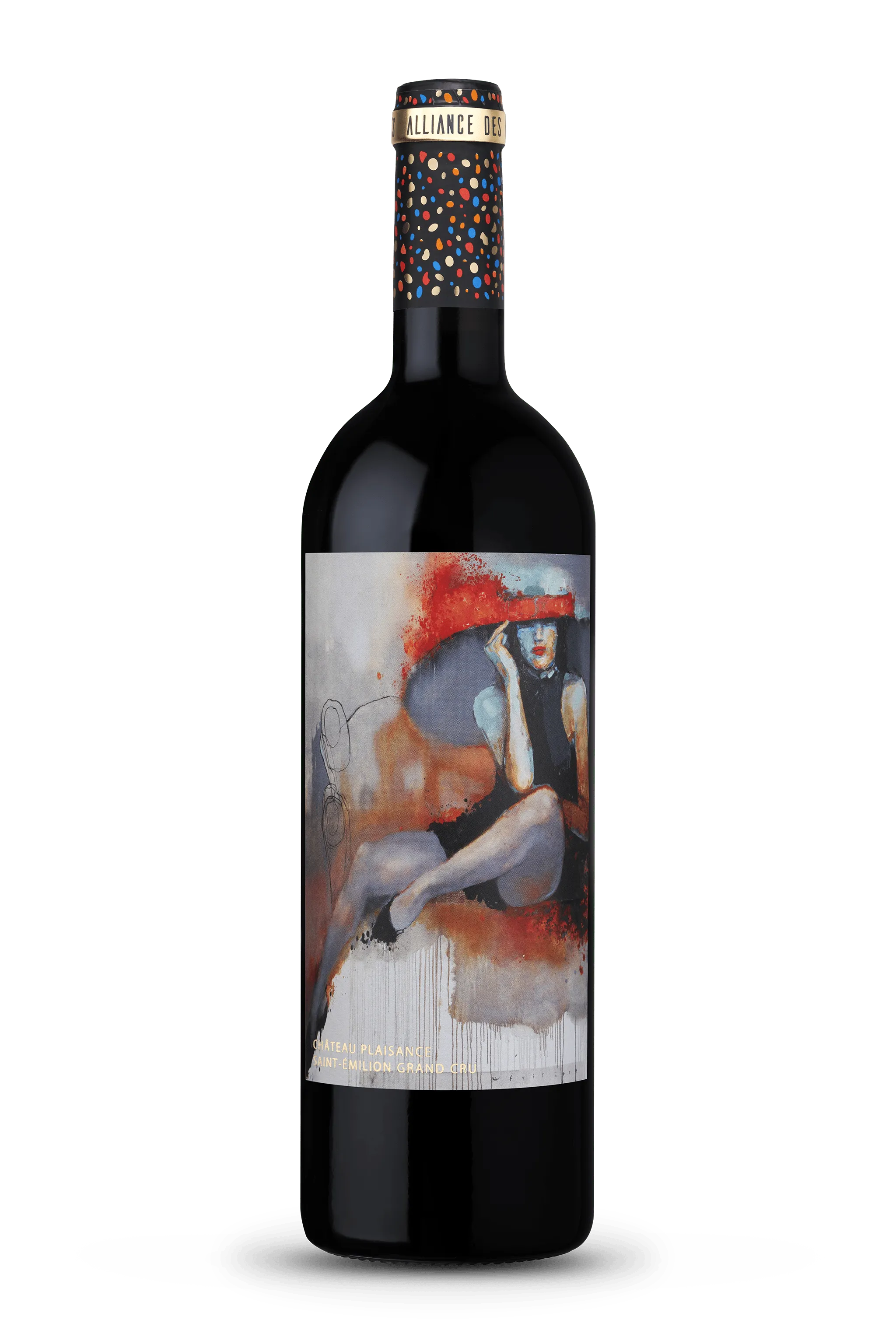 A photograph of a bottle of Alliance des Art award winning Saint-Émilion Grand Cru red wine by Château Plaisance (3 of 6).