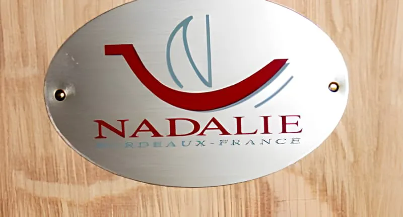 Nadalie cooperage brand plaque on French oak wine barrel